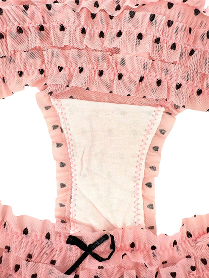 Whispers of Love: Pink Petals & Midnight Hearts Ruffle Panty-4