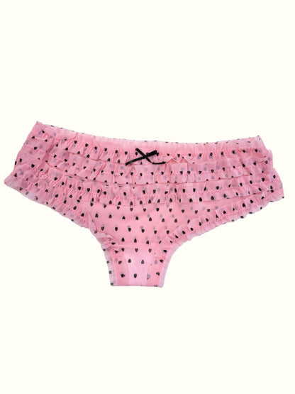 Whispers of Love: Pink Petals & Midnight Hearts Ruffle Panty-0