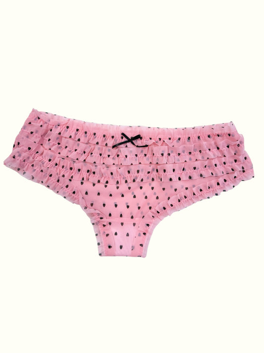 Whispers of Love: Pink Petals & Midnight Hearts Ruffle Panty-0