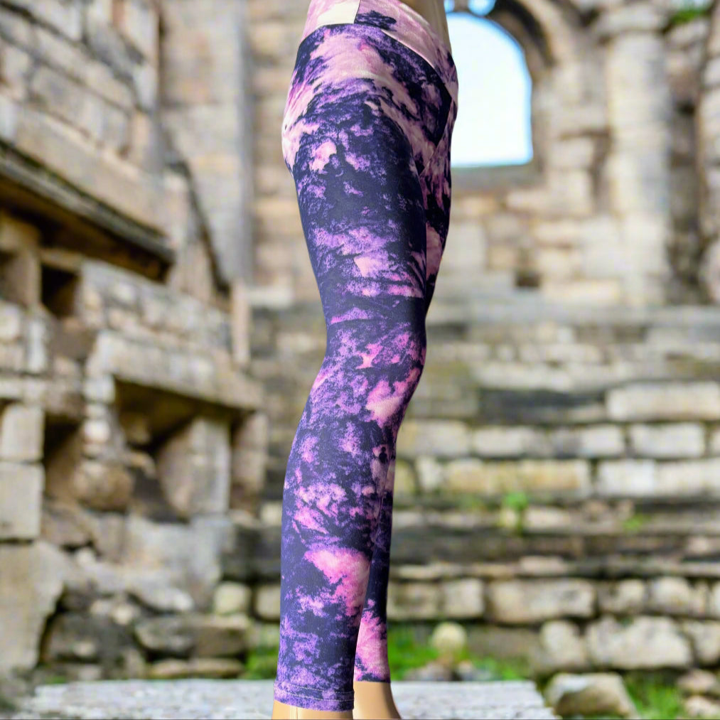 Violet burst design full length stretch leggings