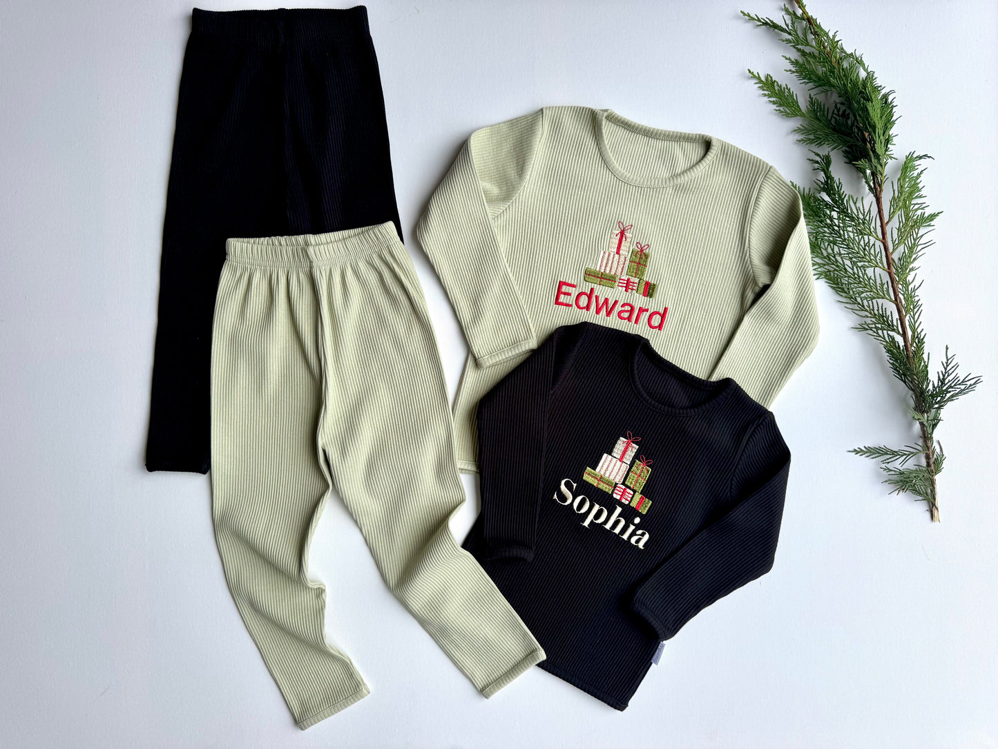 Personalized Embroidered Ribbed Lounge Set – Custom Name & Gift Box Design