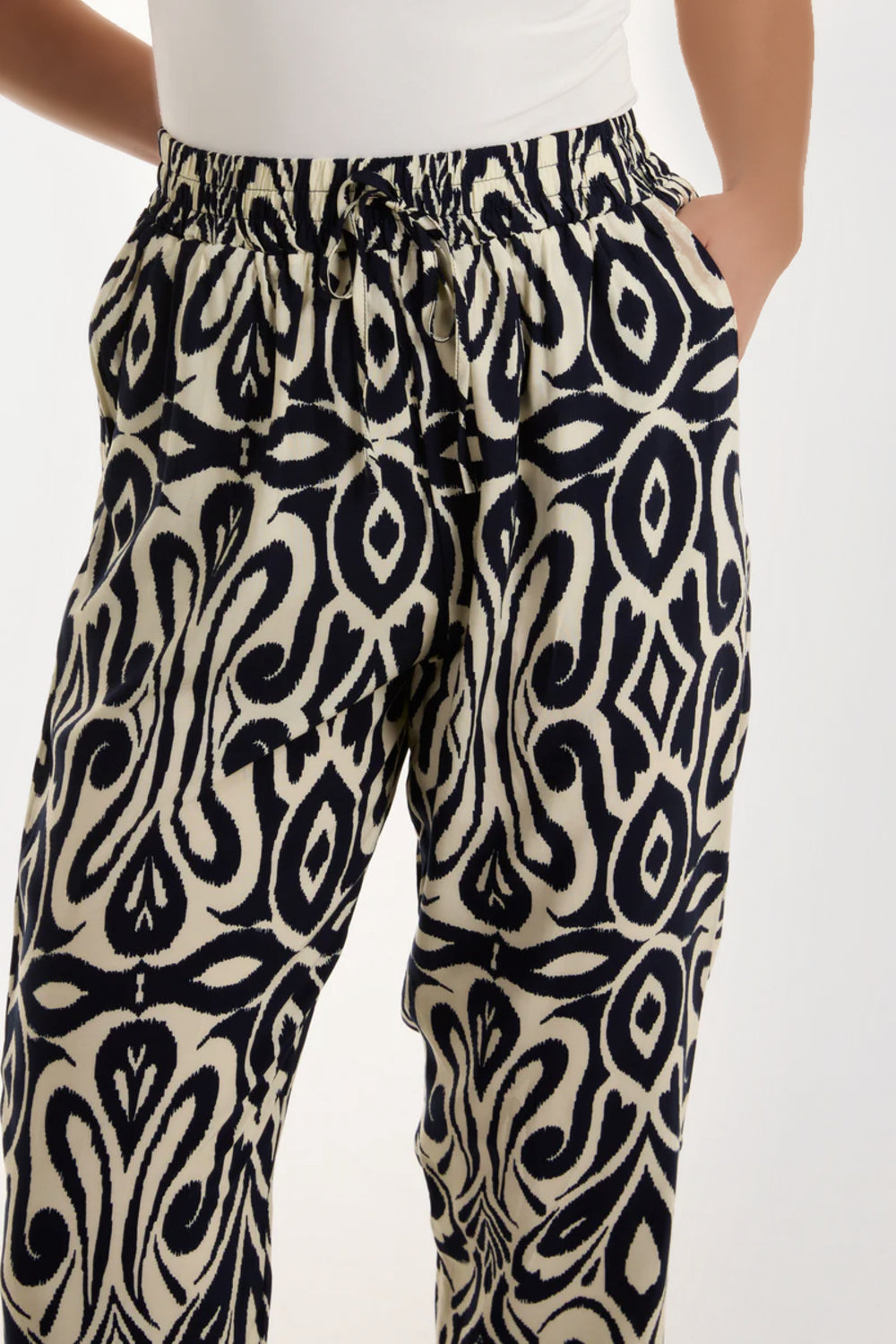 Navy Ikat Print Pull On Trousers-2