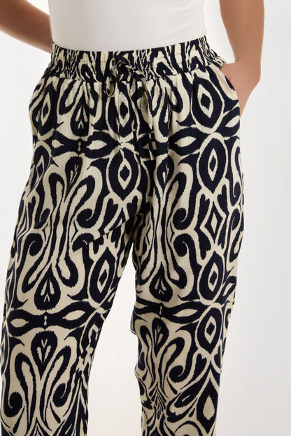 Navy Ikat Print Pull On Trousers-2