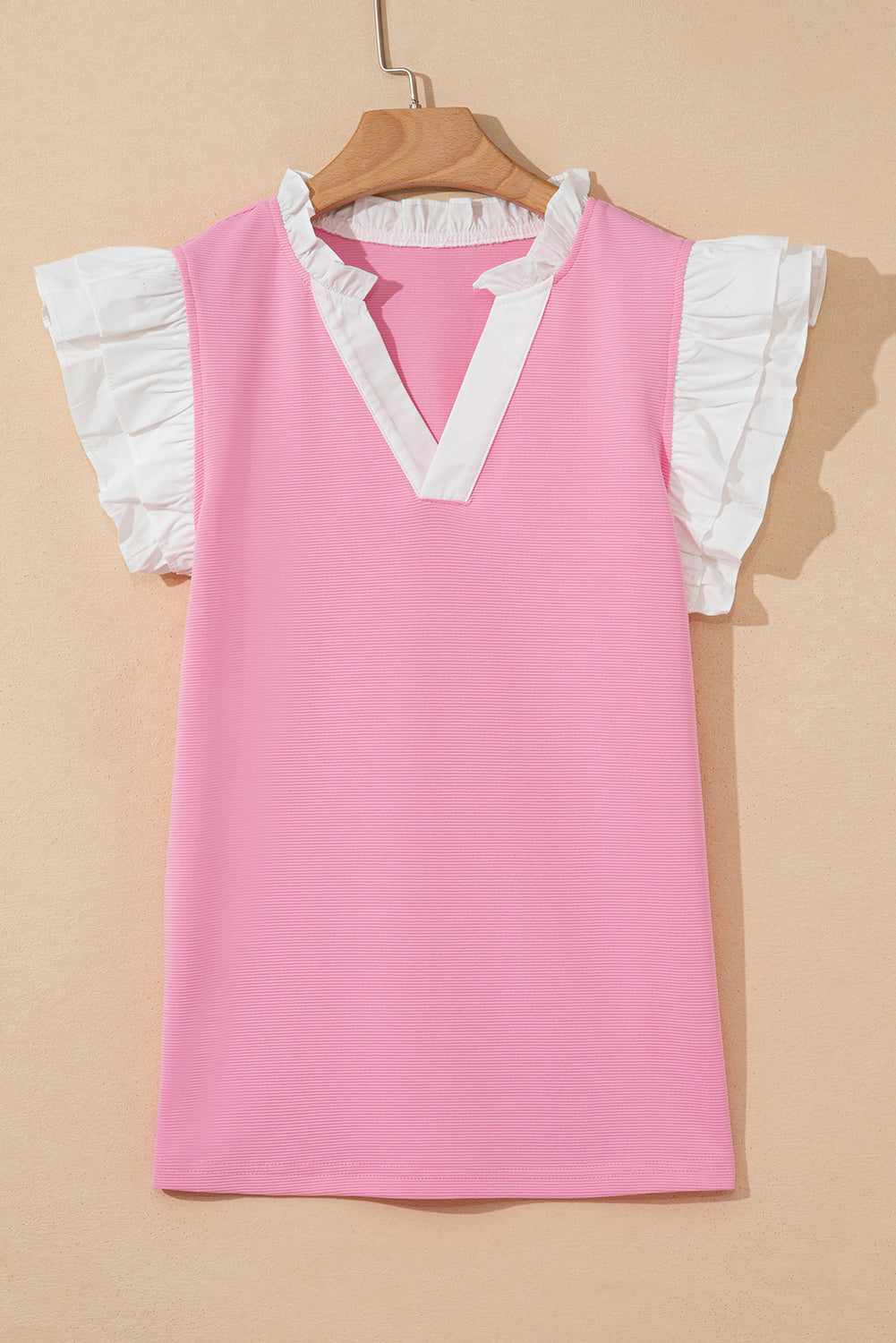 Serena Contrast V Neck Ruffled Textured Knit Top-5