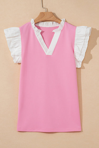 Serena Contrast V Neck Ruffled Textured Knit Top-5