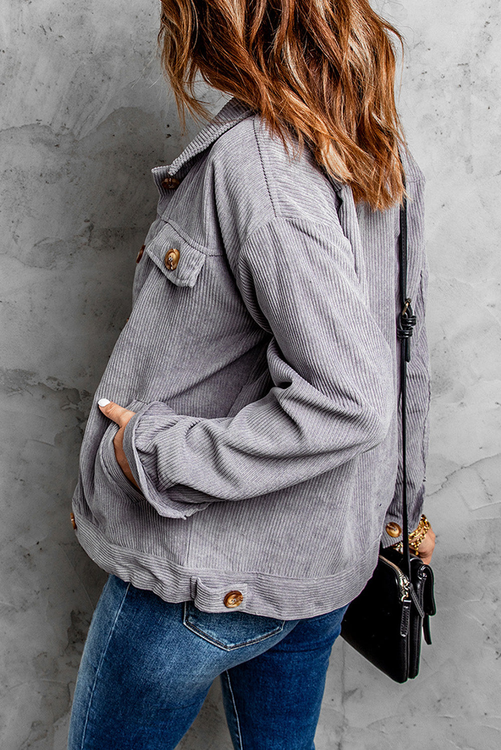 Shaunna Ribbed Corduroy Long Sleeve Jacket with Pocket-1