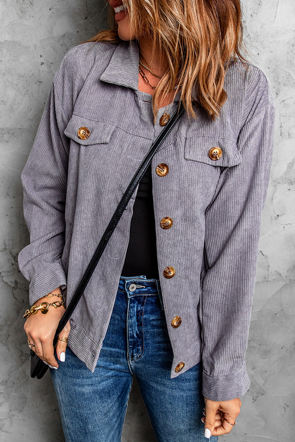 Shaunna Ribbed Corduroy Long Sleeve Jacket with Pocket-3