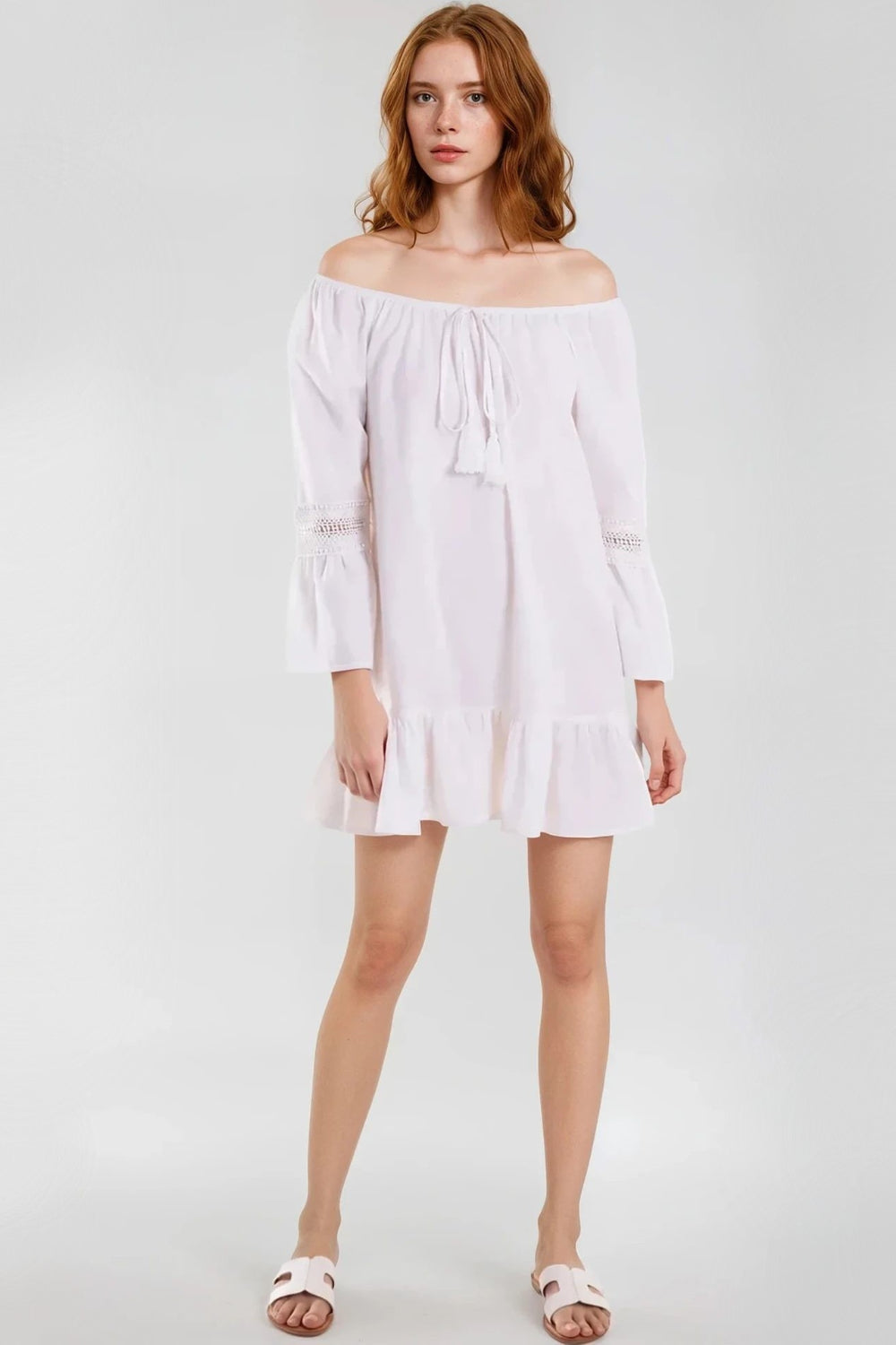 White Bardot Mini Dress-2