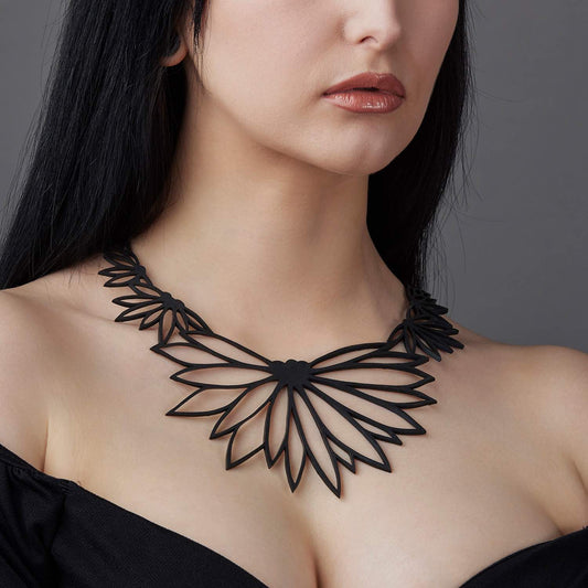 Lotus Recycled Rubber Statement Necklace-0