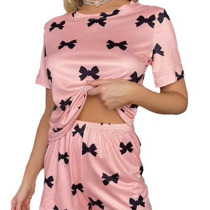 Round Neck T-shirt Pajamas Shorts Sweet Two-piece Set Suit