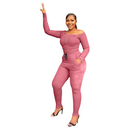 Women's Fashion Casual Exercise Off-shoulder Suit