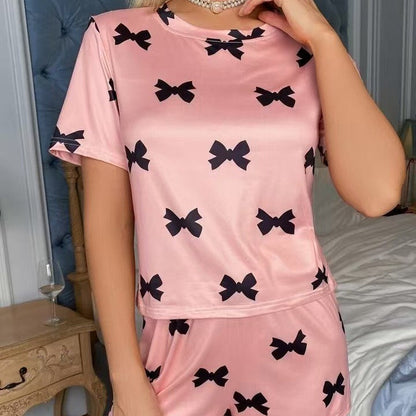 Round Neck T-shirt Pajamas Shorts Sweet Two-piece Set Suit