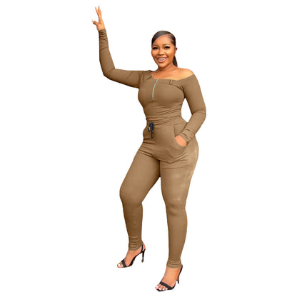 Women's Fashion Casual Exercise Off-shoulder Suit