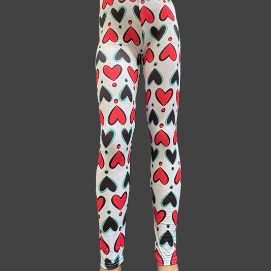 Red & Black hearts design full length stretch leggings