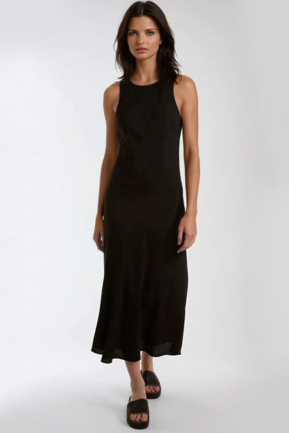 Black Round Neck Midi Dress-0