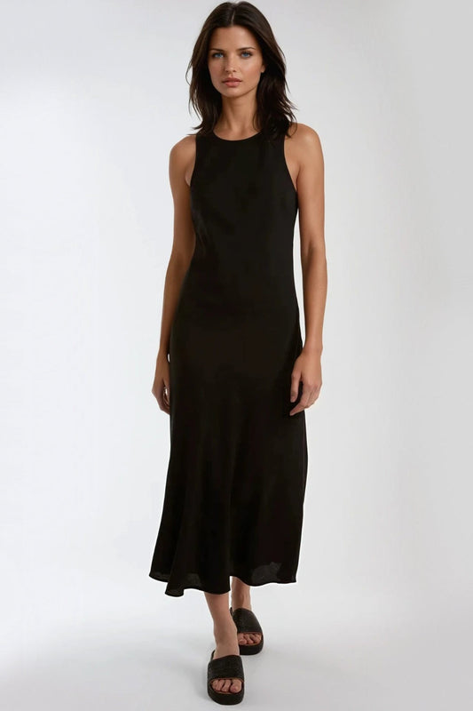 Black Round Neck Midi Dress-0