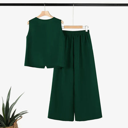 ZANZEA 2025 Summer Women Pant Sets Casual V Neck Vests Tops Wide Leg Pant 2pcs Outfits Office Lady Solid Commute Trouser Suits