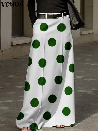 VONDA Party Skirts Women Dot Point Printed Long Skirt 2025 Summer High Waist Casual Loose A-Line Beach Skirts Oversized