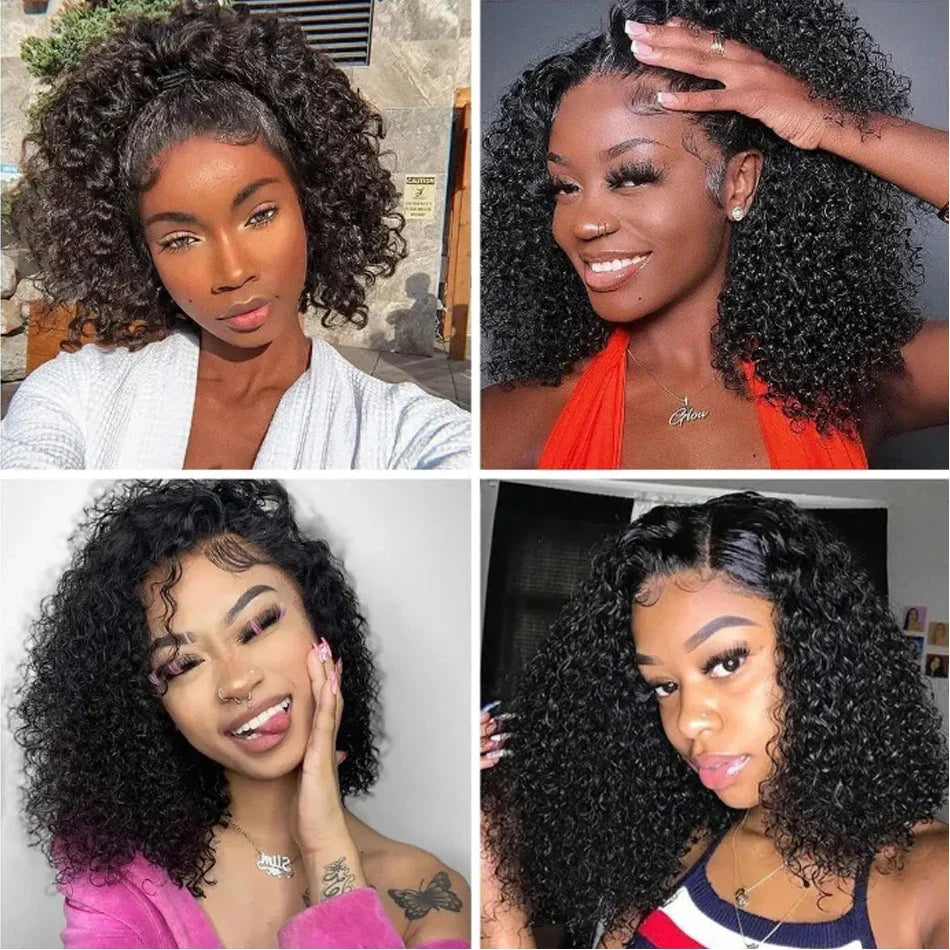 Wear And Go Glueless Wig Short Kinky Curly Bob Frontal Wig 12A Malaysian Lace Front Human Hair Wigs Wet And Wavy Water Wave Wig