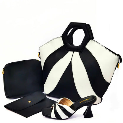 Summer Sandals for Women 2022 Fashion Colorblock Three Piece Tote Bag With High Heels Casual Ladies Shoes And Bag Set
