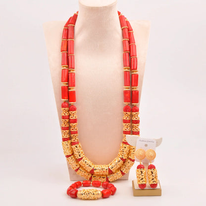 splendid orange nigeria coral beads necklace african jewelry set bridal wedding jewelry sets C21-23-01