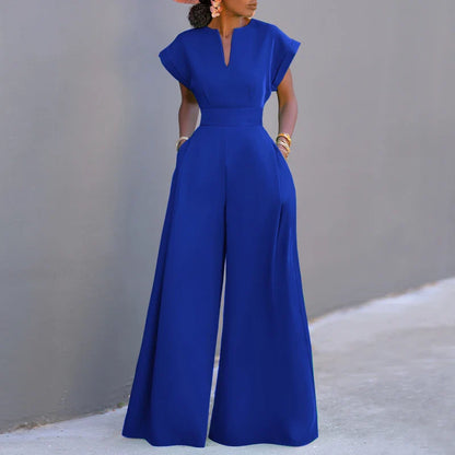 ZANZEA Short Sleeve 2023 Summer Long Rompers Commuting Elegant Holiday Women Playsuit Wide Leg Pants Casual Jumpsuits Overalls