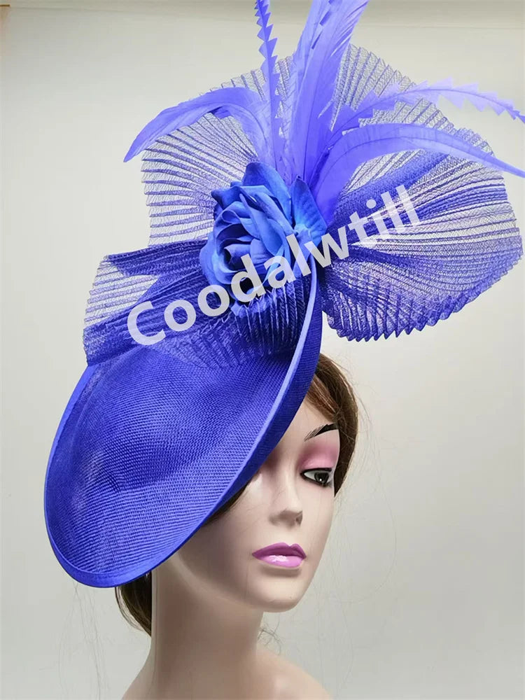 New Fashion Flower Fascinator Wedding Headpiece Women Party Dinner Pillbox Cap With Flower Hair Accessories Ladies Feather Cap