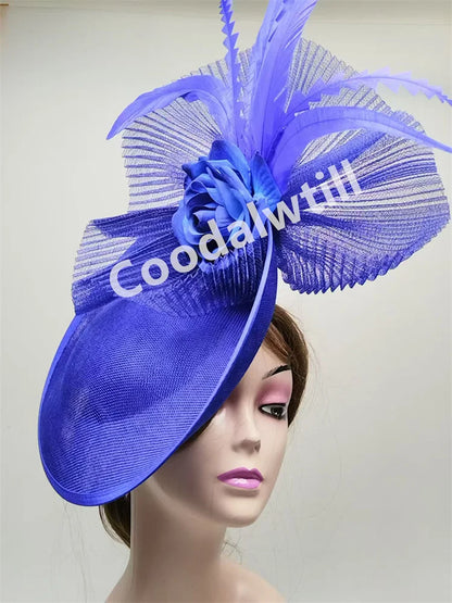 New Fashion Flower Fascinator Wedding Headpiece Women Party Dinner Pillbox Cap With Flower Hair Accessories Ladies Feather Cap