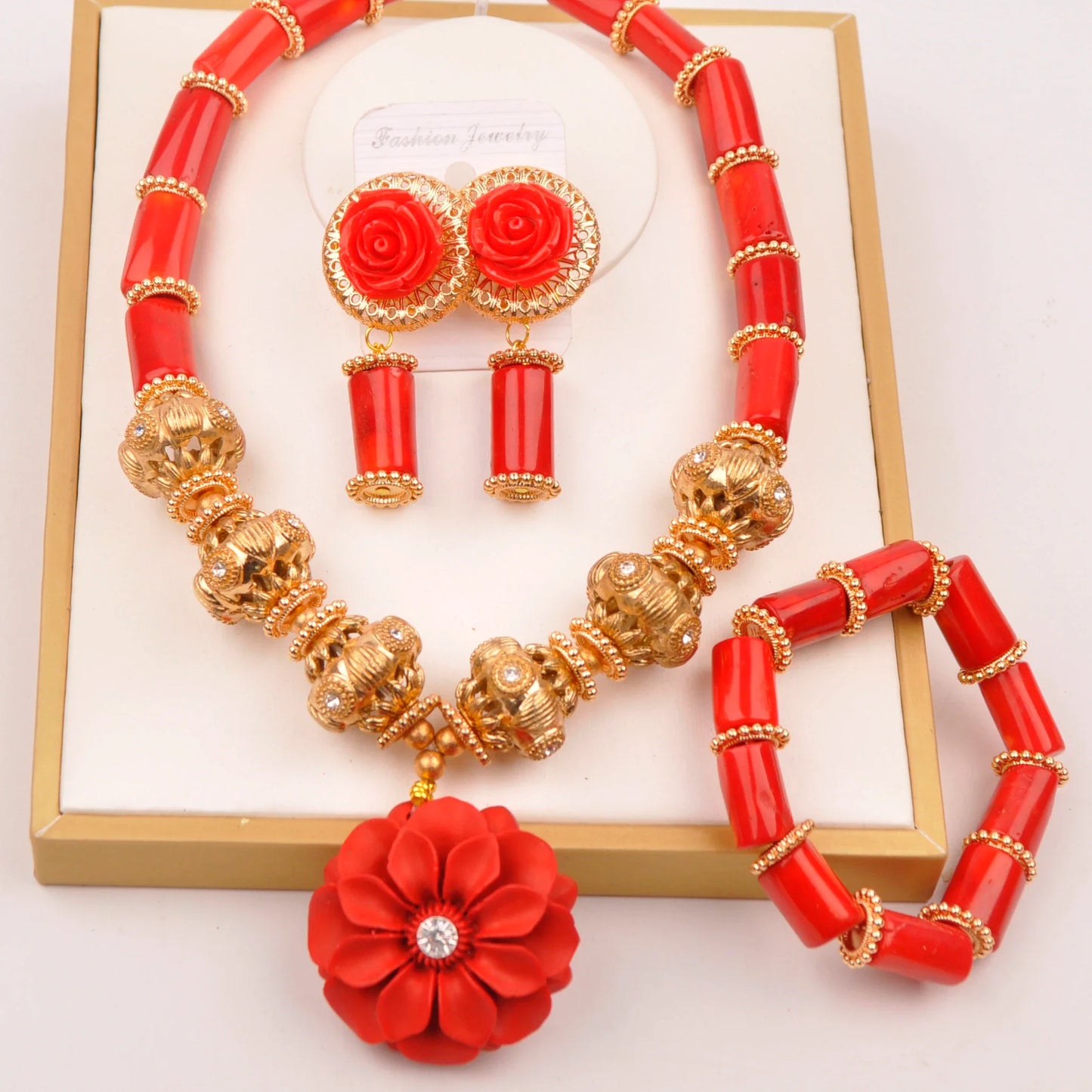 splendid orange nigeria coral beads necklace african jewelry set bridal wedding jewelry sets C21-23-01