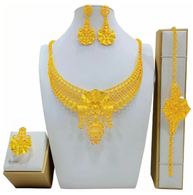New Bridal Jewelry Set Dubai Necklace Earrings For Women Wedding 24k Gold Plated African Jwellery Bridesmaid Party Gift