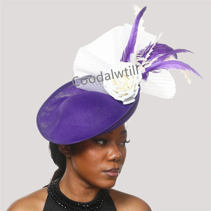 New Fashion Flower Fascinator Wedding Headpiece Women Party Dinner Pillbox Cap With Flower Hair Accessories Ladies Feather Cap