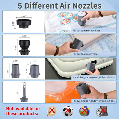 Portable Electric Air Pump Mini Wireless Air Compressor Quick Inflate/Deflate Pump with LED Light for Sofa Mattress Swim Ring
