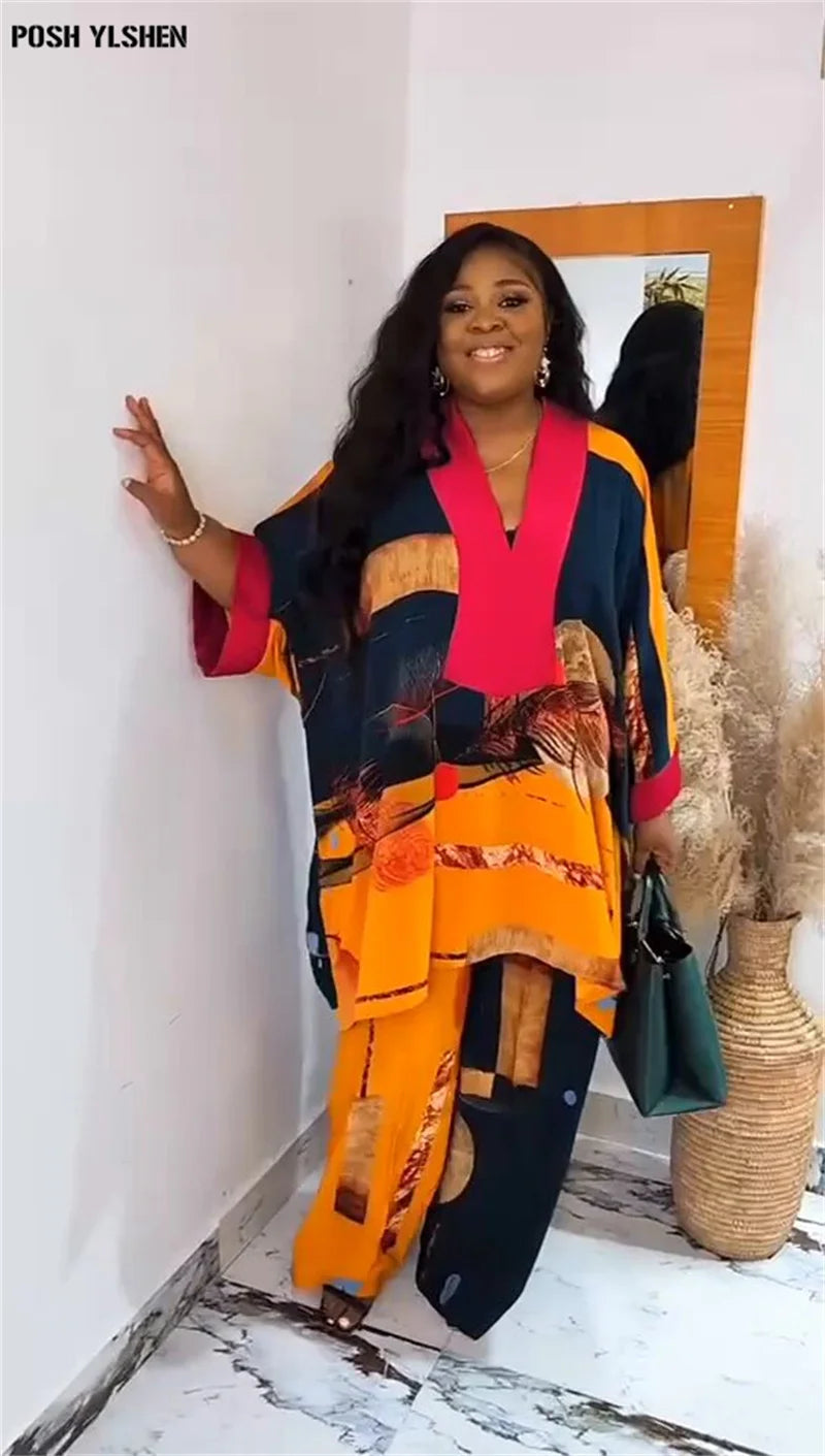Plus Size African Clothes for Women Ankara Dashiki 2 Pieces Set Print Outfits 2025 New Muslim Fashion Tops Pants Trousers Suits