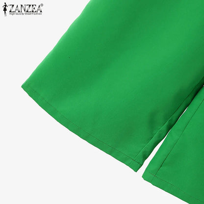 ZANZEA Women Short Sleeve Square Collar Tops Elastic Waist Pant Sets Summer Outfits Elegant Floral Embroidery Two Piece Suts