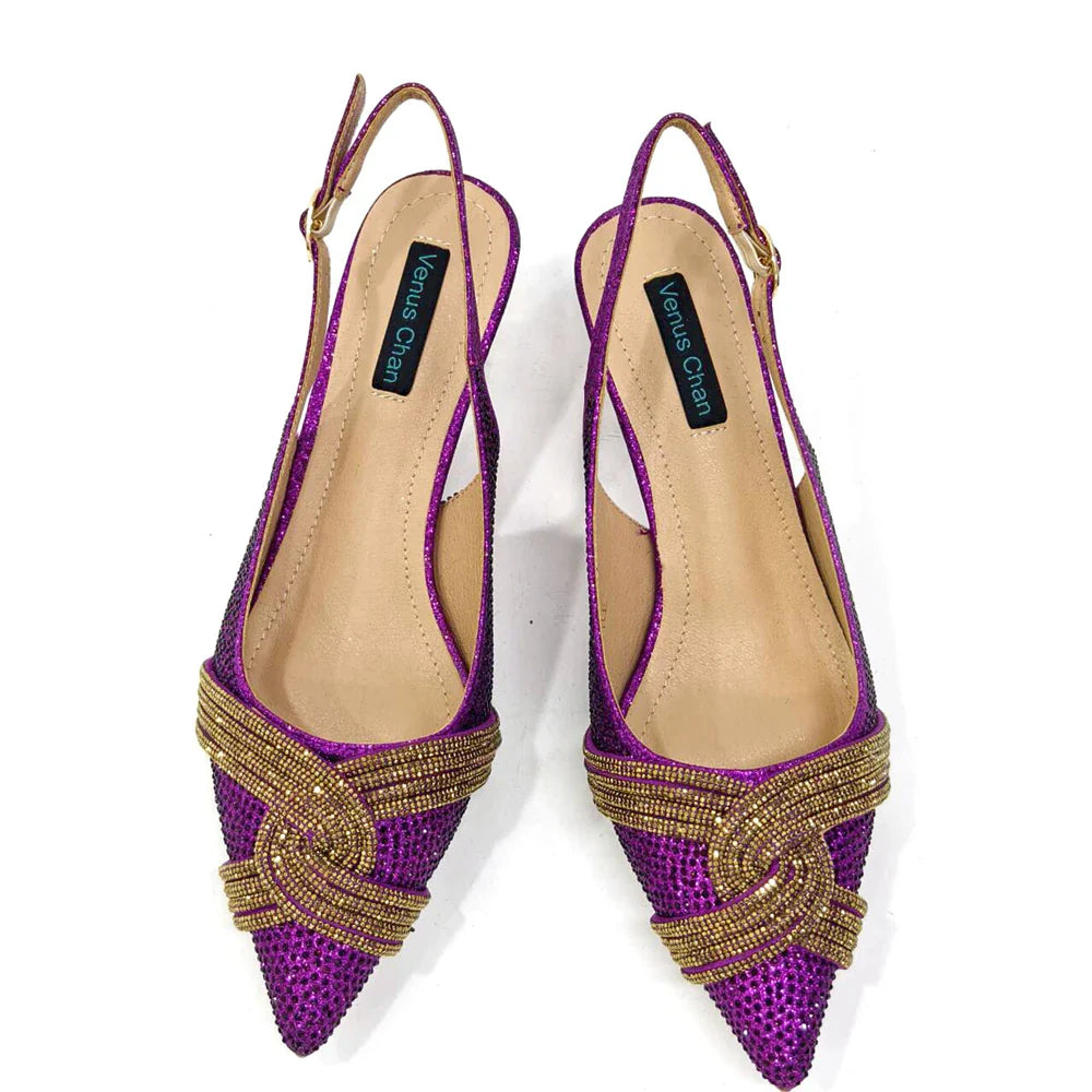 Venus Chan 2024 Special Design High Quality Orange Color African Women Shoes and Bag Set with Shinning Crystal for Wedding Party