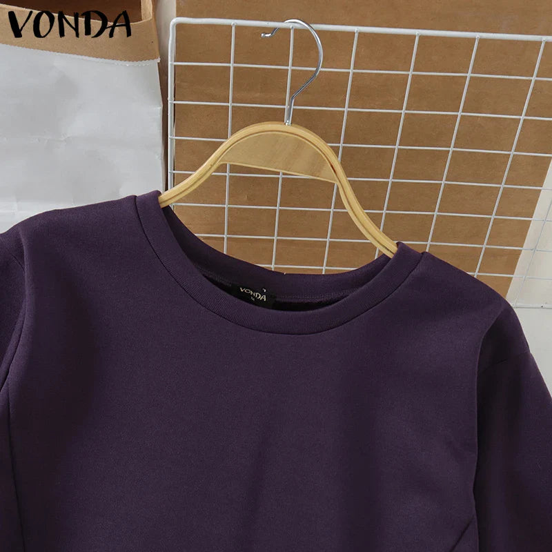 VONDA Casual Pullovers Round Neck Hoodies Spring Patchwork Contrasting Button Long Sleeved Sweatshirts 2025 Oversized Blouses