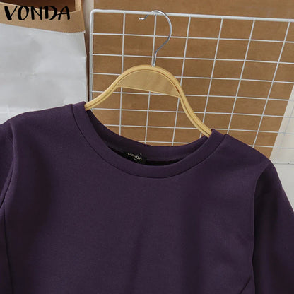 VONDA Casual Pullovers Round Neck Hoodies Spring Patchwork Contrasting Button Long Sleeved Sweatshirts 2025 Oversized Blouses