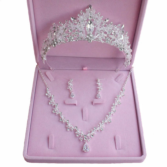 Sparkling Crystal Bridal Jewelry Set – Tiara, Necklace & Earrings for Weddings