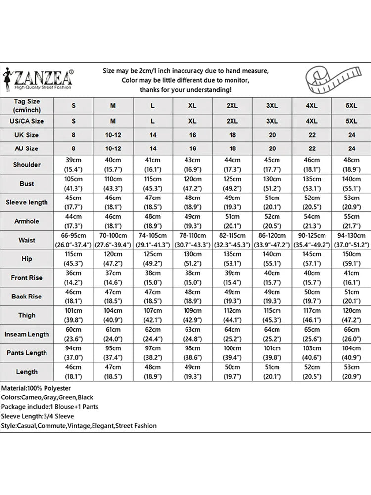 ZANZEA 2PCS Women Summer Pant Sets Casual Solid Work Outfits 3/4 Sleeve Blouse Wide Leg Trousers Suit 2025 Fashion Matching Sets