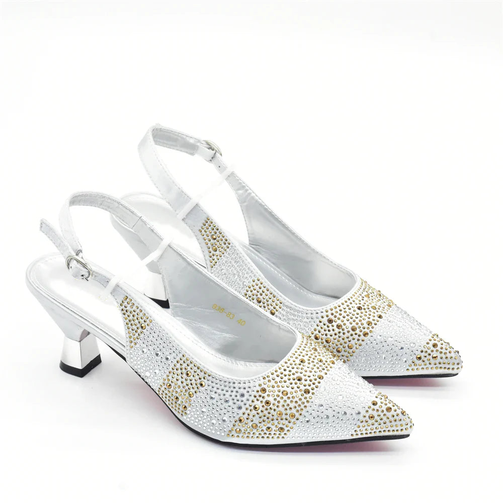 RUTIALNT Silver & Gold Crystal Shoe and Bag Set for Women