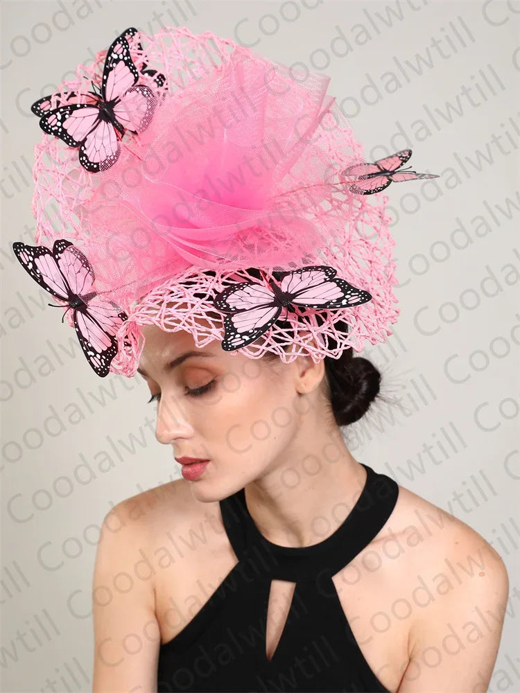 New Fascinator Wedding Headpiece Women Butterfly Headwear For Church Derby Hat Fascinators Headband Bridal Pillbox Cap Flower