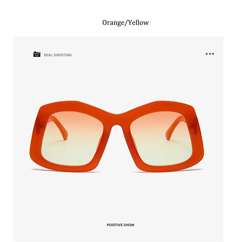 Retro Big Square Gradient Orange Sunglasses For Women New Fashion Luxury Designer Unique Oversized Ladies Sun Glasses Shades