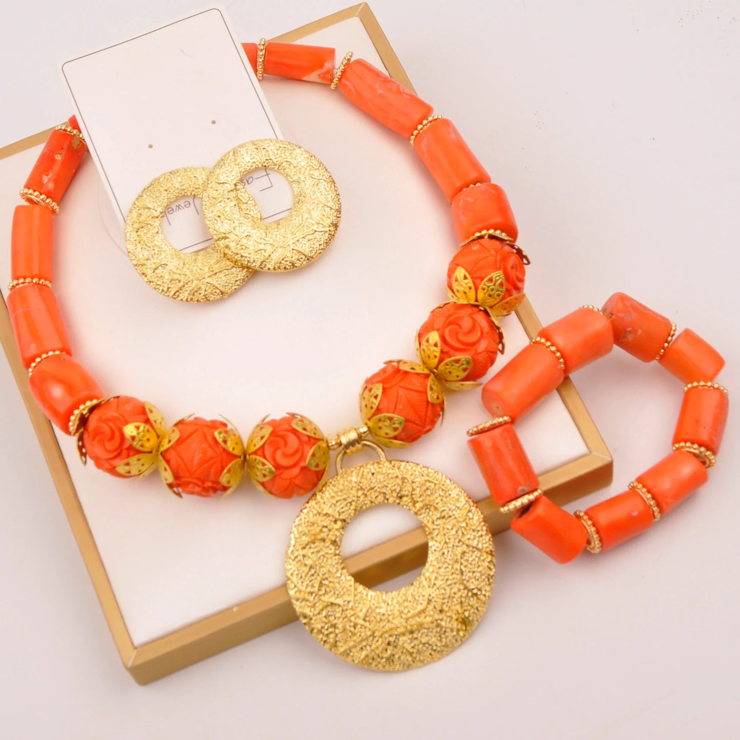 splendid orange nigeria coral beads necklace african jewelry set bridal wedding jewelry sets C21-23-01