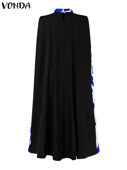 VONDA Women Elegant Printing Maxi Long Dress 2025 Casual Stand Collar Robes Bohemian Bat-wing Sleeve Party Vestidos Oversized