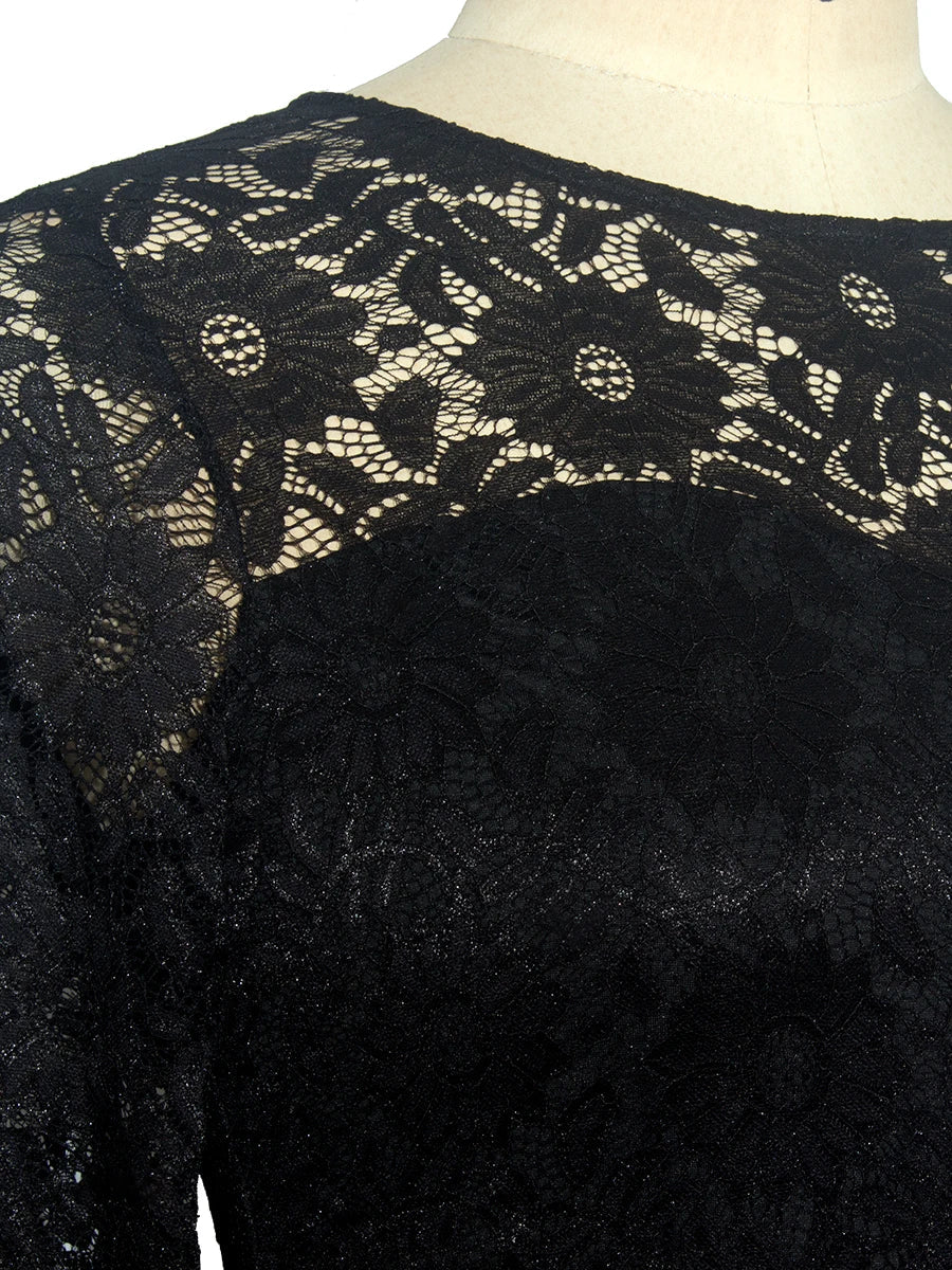 Plus Size Party Dresses for Wedding Guest Women's 2024 Spring Summer Long Sleeve Lace Floral See Through Elegant Bodycon Dress