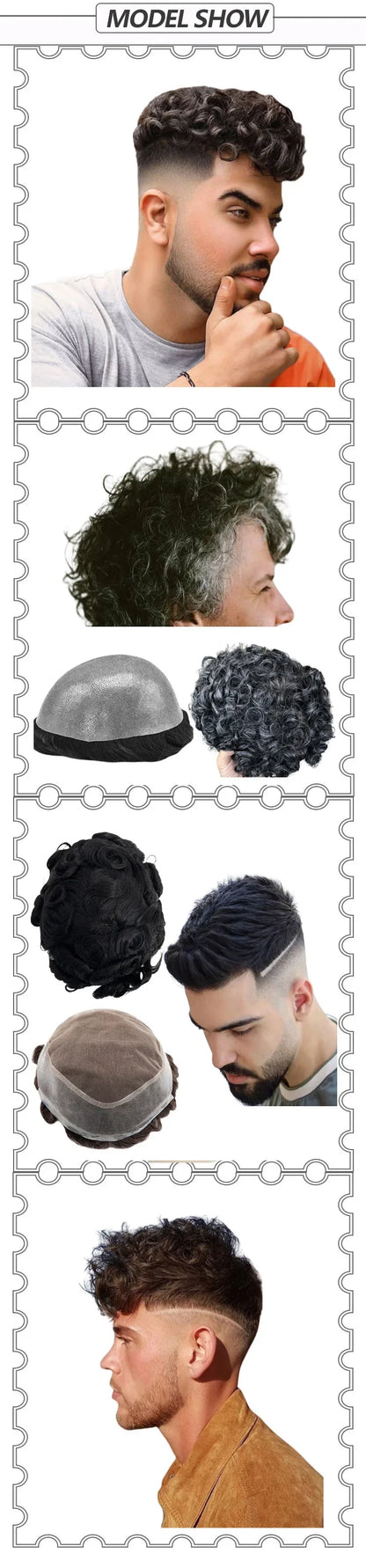 Toupee for Men Human Hair Wigs Men Toupee NPU with Lace Front Hair Units Curly Wave Men Toupee Hair Real Human System