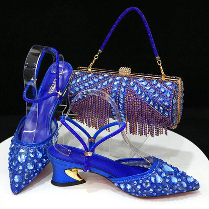 Venus Chan 2023 Newest INS Style Lace Elegant High Heels Pointed-Toe Nigeria Popular Design African Ladies Shoes And Bag Set