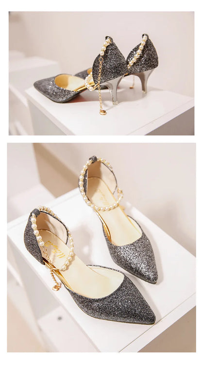Trend Pointed Toe Wedding Bride High Heels Shoes Female Party Mules Elegant Women Pumps Designer Shoes Sexy Dress Shoes