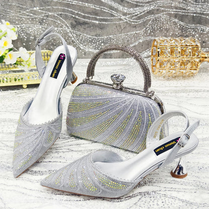 Venus Chan 2025 New Shoes and Bag to Match Orange Colour Pointed-Toe Diamond-Studded Party Women's High Heels Ms. Banguet Scene