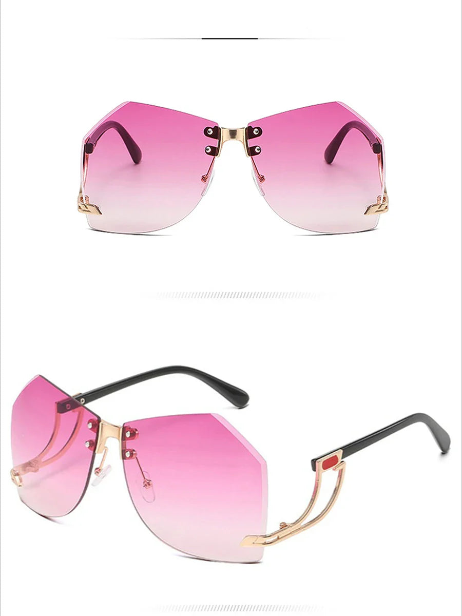 New Fashionable Frameless Sunglasses for Women's Personality Trend Hollow out Mirror Legs Irregular Ocean Lens Glasses UV400